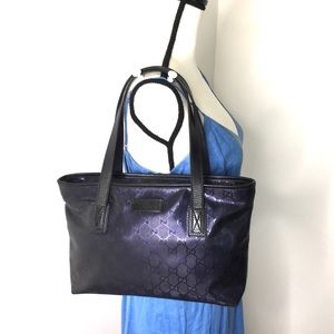 Authentic Gucci navy monogram coated canvas Imprime small tote bag
